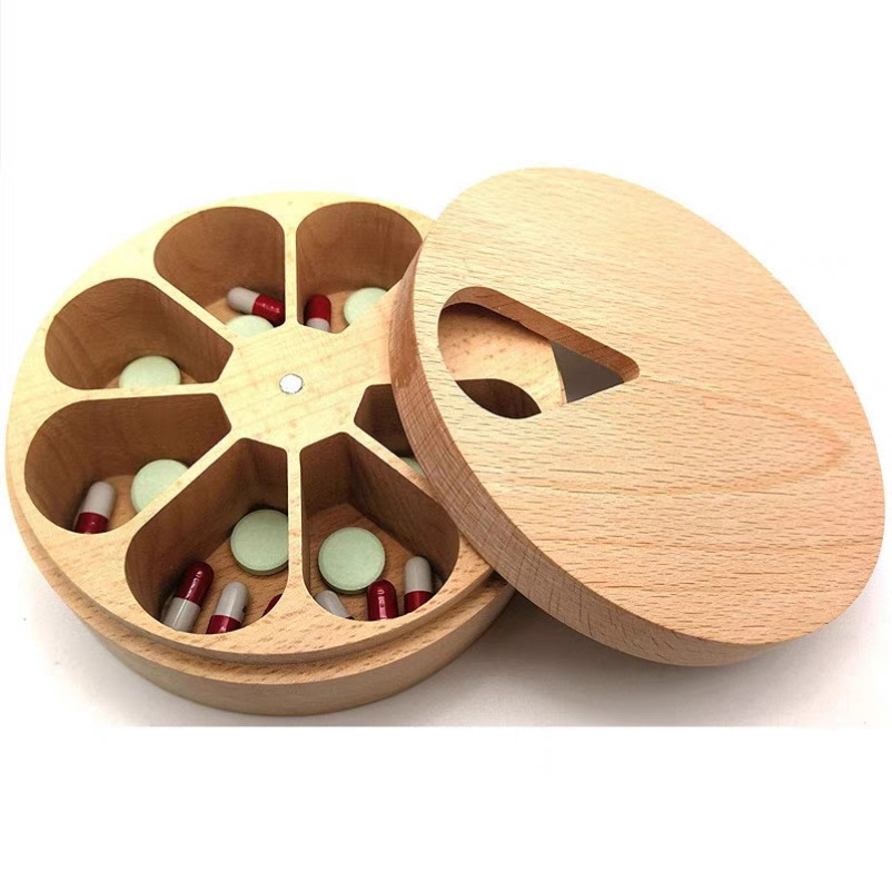 Bamboo Weekly Pill Box wooden box 7 Day Tablet Organizer Perfect for Vitamins Pills and Supplements