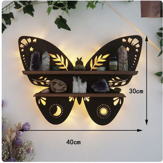 Wooden Luminous Moon Butterfly Wall Shelf Bedroom Decorative Wall Shelf Organizer