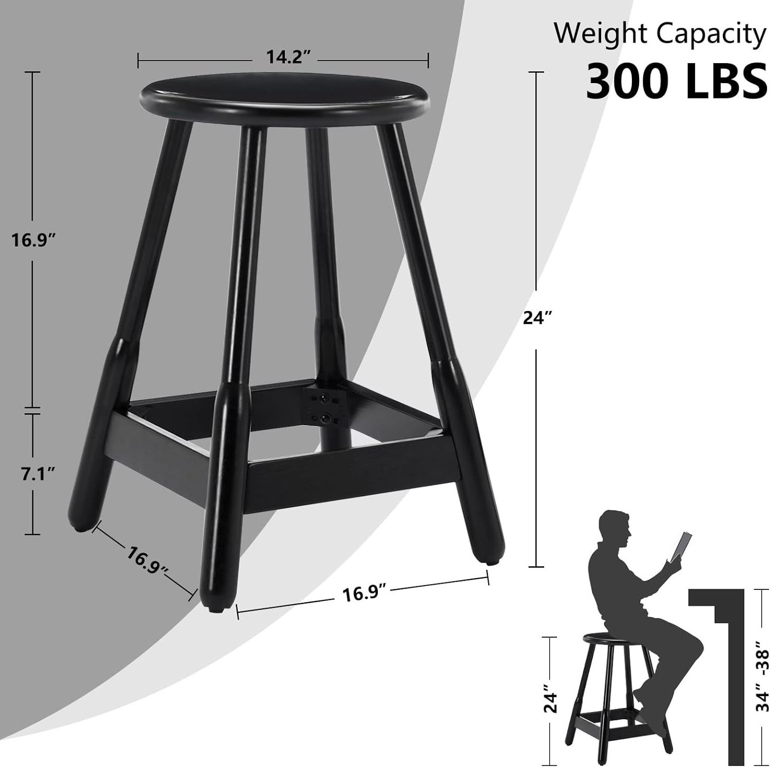 Round Seat Breakfast Bar Chairs with Footrest Sturdy Wooden Frame Set of 2 for Dining Room