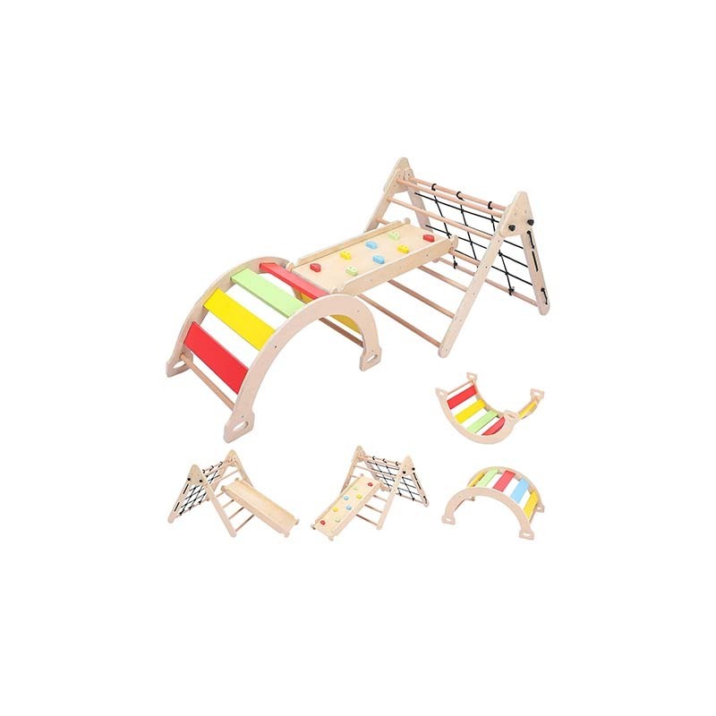 Three in one wooden climbing toys are suitable for indoor use, suitable for children to climb and slide on triangles