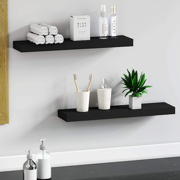 Black decorative wooden wall shelf suitable for storage in kitchen and bedroom