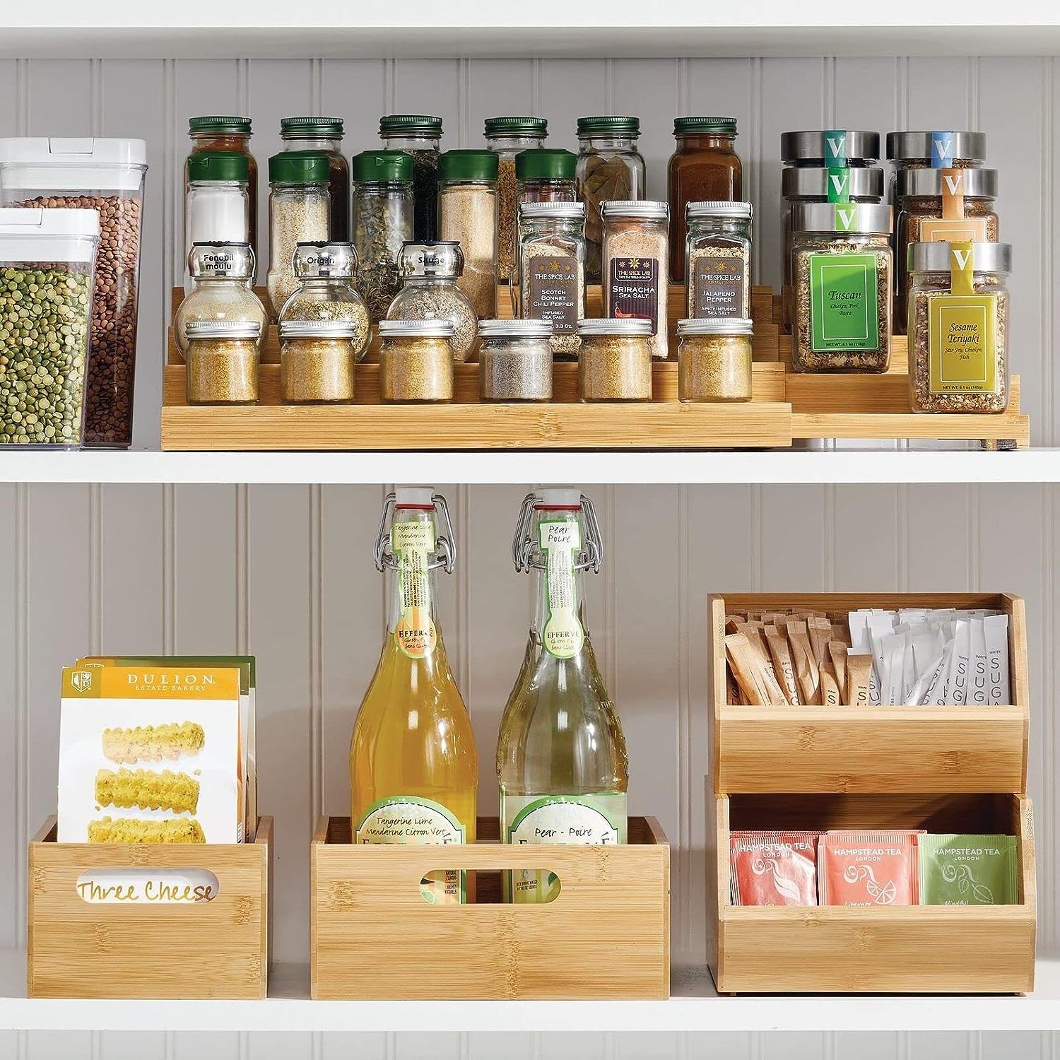 Expandable Kitchen Bamboo Storage Cabinet Cupboard Food Pantry Shelf Organizer Spice Bottle Rack