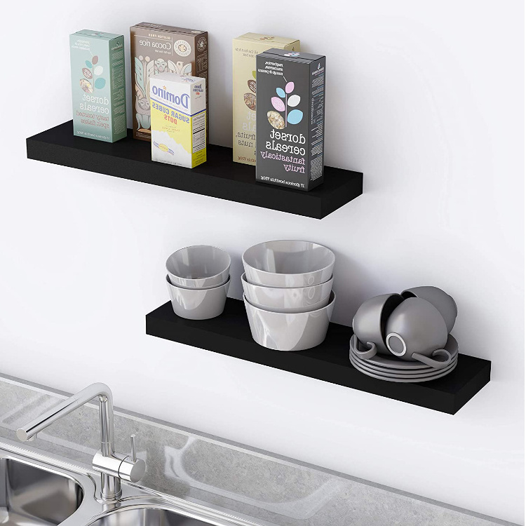 Black decorative wooden wall shelf suitable for storage in kitchen and bedroom