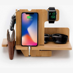 Custom Logo Wood Mobile Phone Holder Charging Gift Docking Station Wood Display Stand