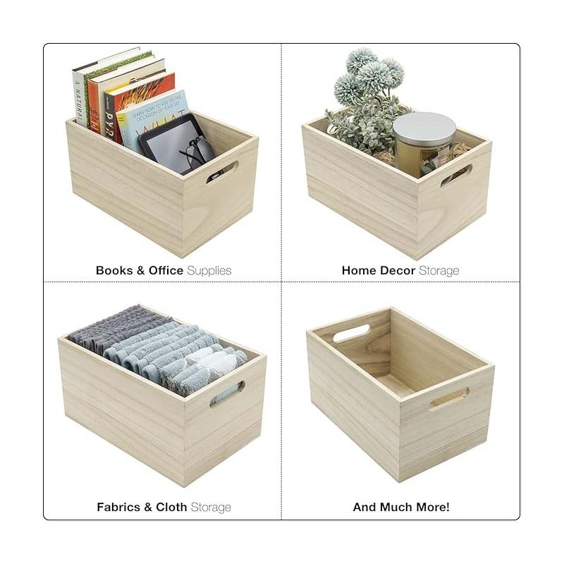 Wooden Baskets for Clothes Storage and Shelf Organizing -Natural Wood Decorative Storage Boxes with Handles for Office Bookshelf