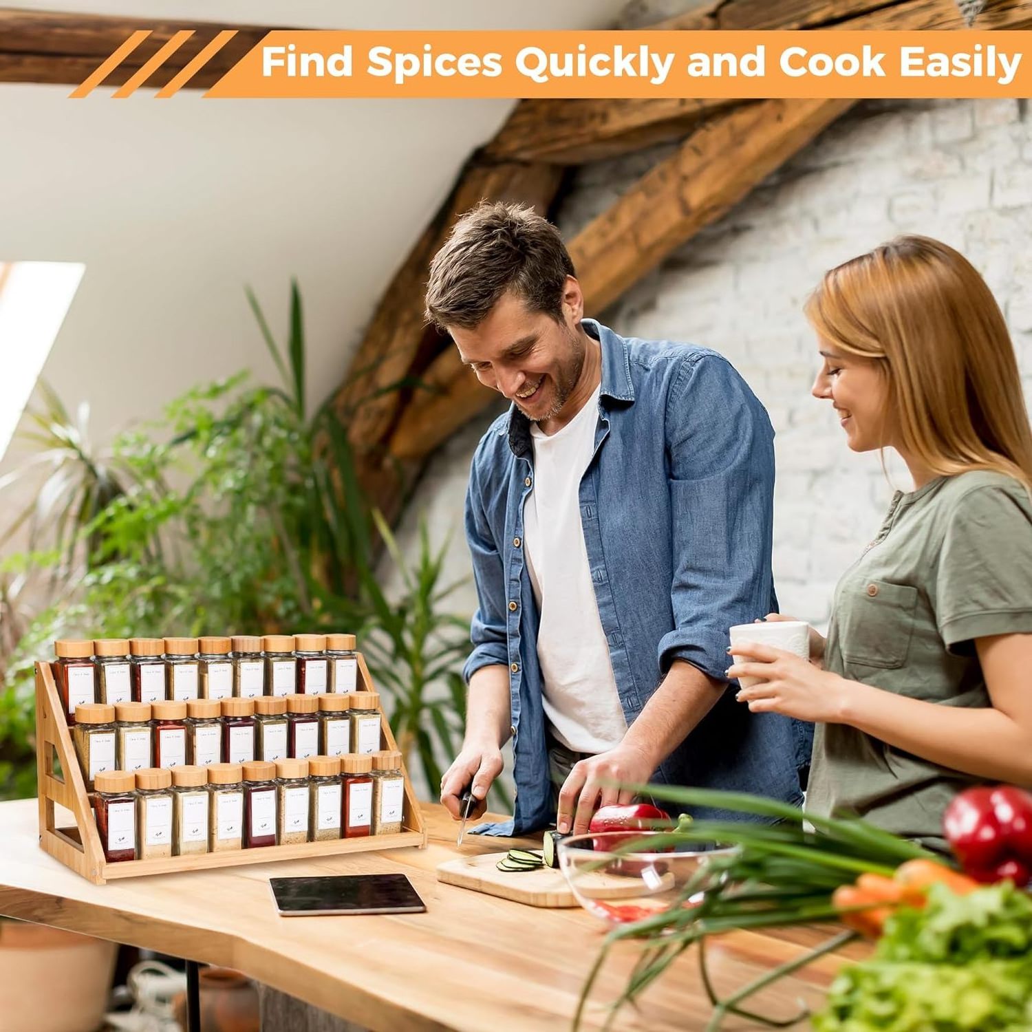 Bamboo Tiered Spice Rack for Countertop Spice Organizer for Pantry Spice Shelf