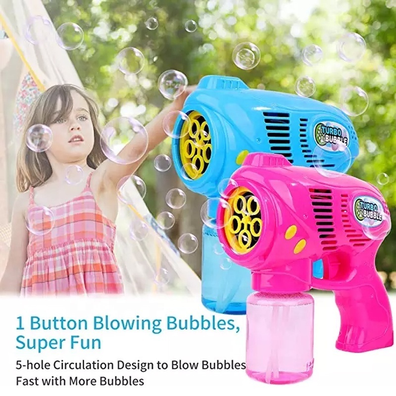 New Arrival Outdoor Toys Bubbles Blaster Blower Battery Operated Bubble Gun With Bottle Solutions Outdoor Summer Toys For Kids