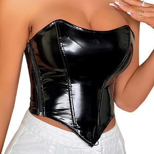 Plus Size S- S-6XL Vintage Slimming Binder Bustier Shaper Bustier Women PU Faux Leather Tube Top Strapless Corset Sleeveless Zip