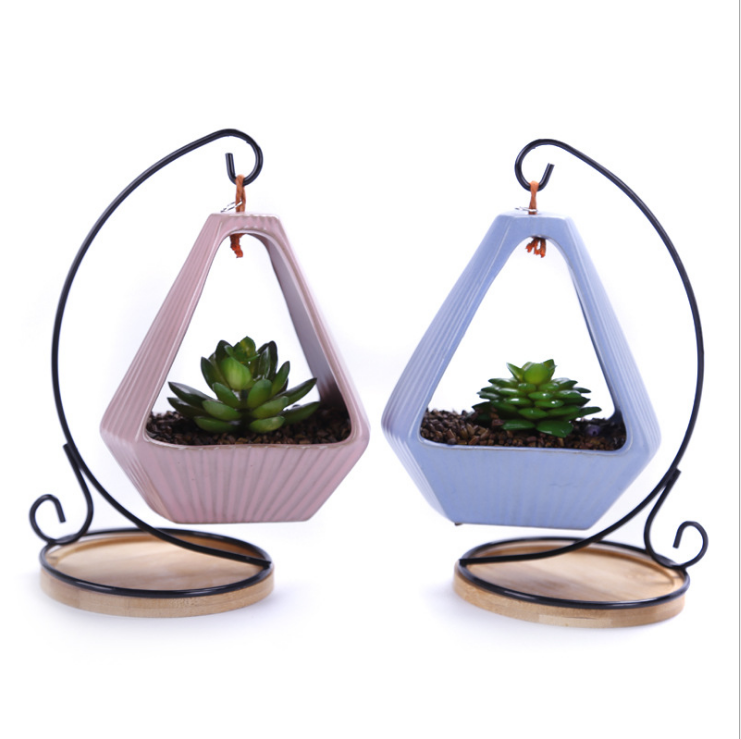 Office decoration flower pot European iron frame hanging basket cheap simple metal plant hanger