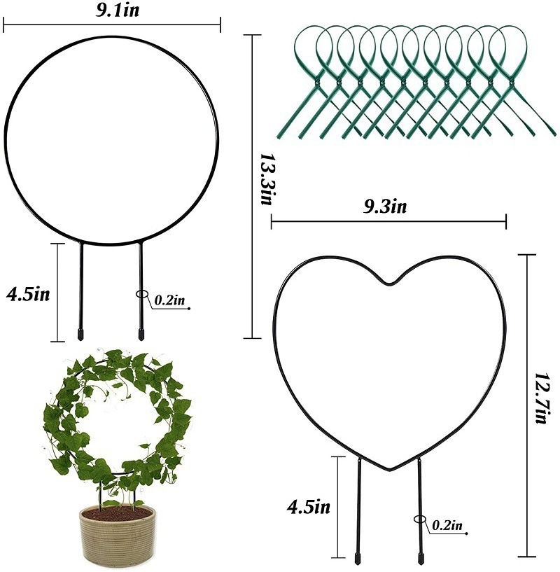 Metal Wire Garden Heart Shape Round Butterfly Shaped Support Plant Climbing Frame Vine Flower Stand