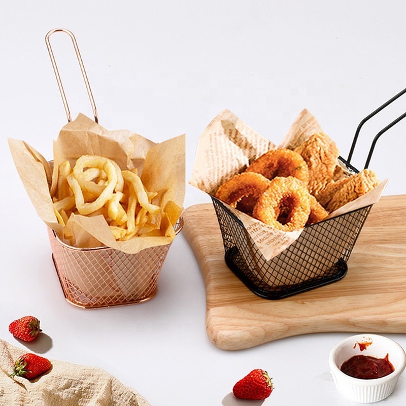 Manufacturers spot square mini stainless steel French fries fry basket sieve restaurant snacks American dim sum fry basket