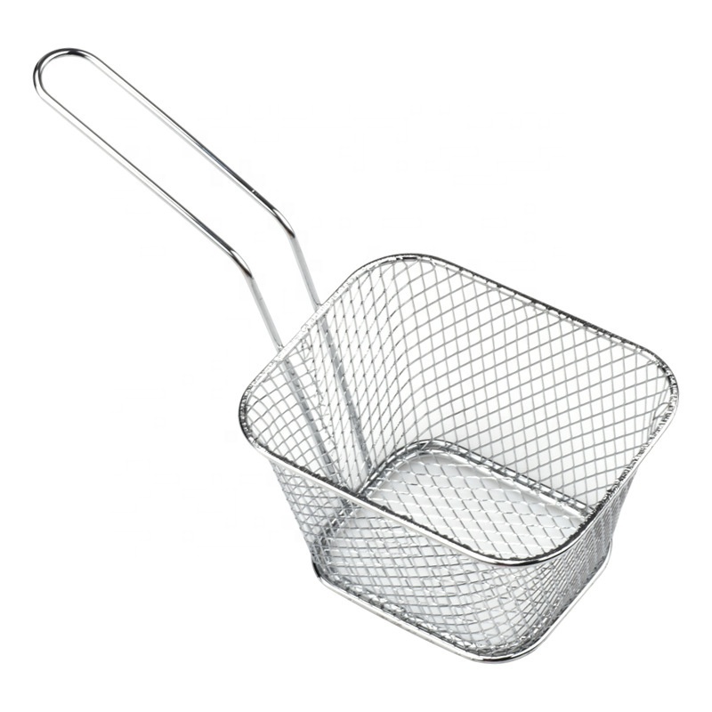 Manufacturers spot square mini stainless steel French fries fry basket sieve restaurant snacks American dim sum fry basket