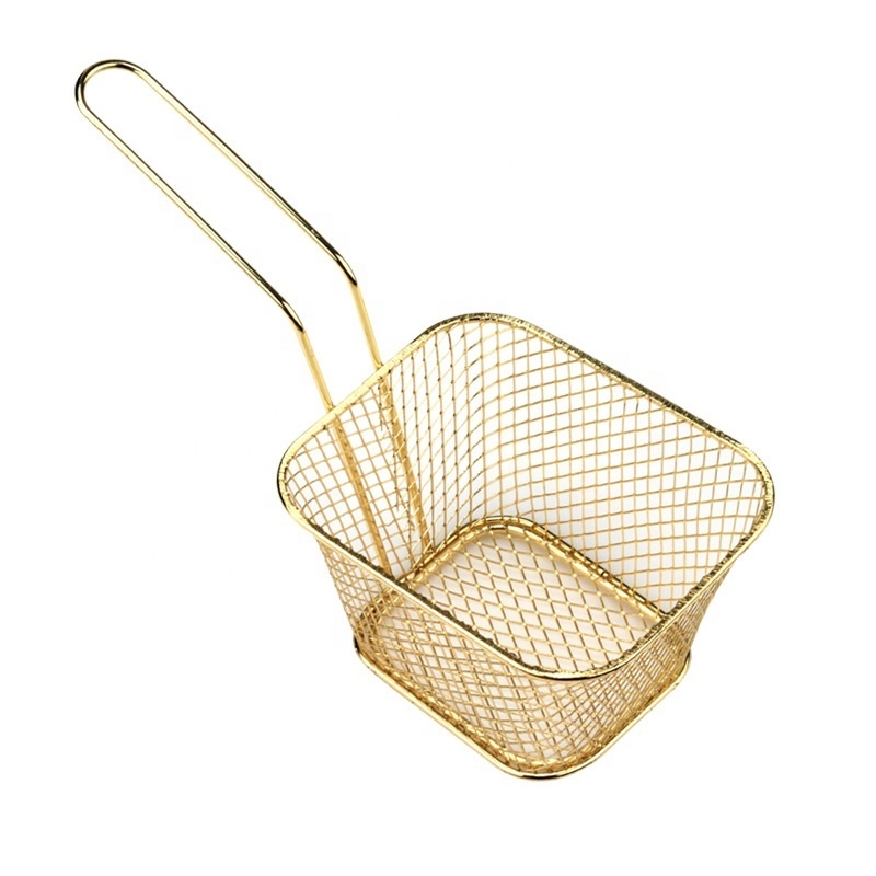 Manufacturers spot square mini stainless steel French fries fry basket sieve restaurant snacks American dim sum fry basket