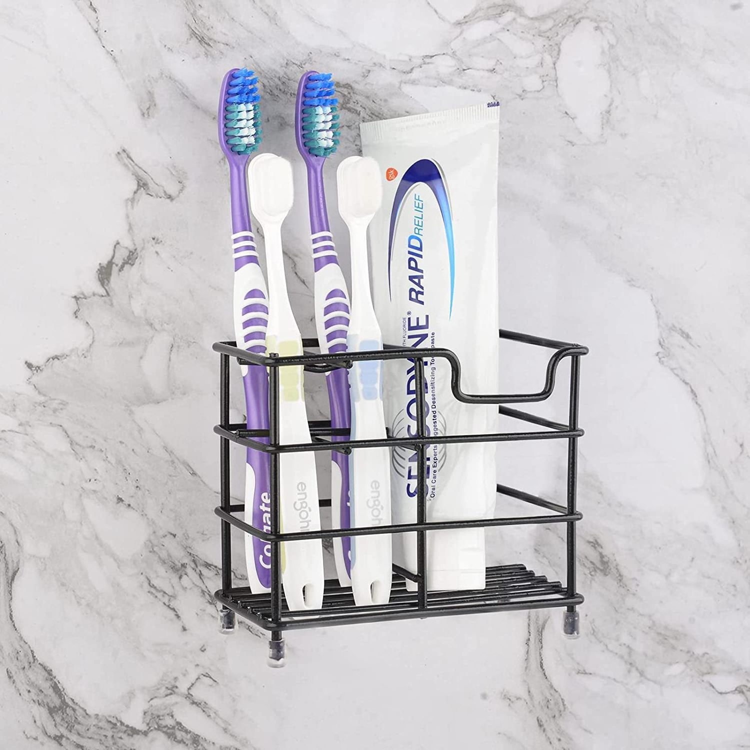 Hot sell Stainless Steel Bathroom Accessories Toothbrush Holder Toothpaste Organizer With Sturdy Toothpaste Storage Holder