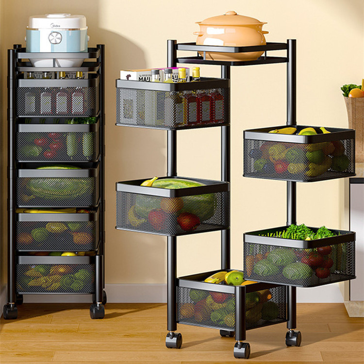 Kitchen Rotating Storage Shelves Rack Multi Layer Removable Vegetable Rack Storage Shelf Organizer With Rolling Wheels