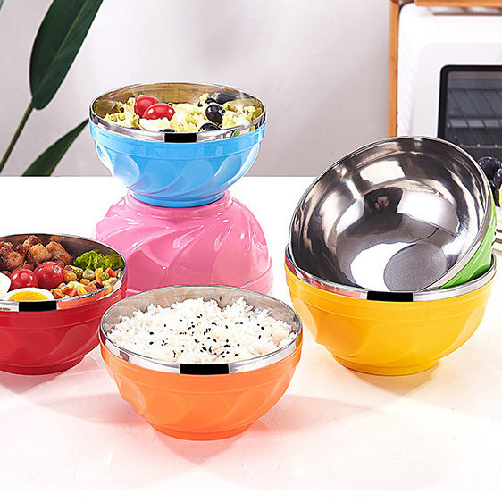 Hot Sell Anti-scalding Colorful Metal Bowl Set 13cm 15cm 17cm Stainless Steel Serving Food Bowl With Lids For Kids Adu