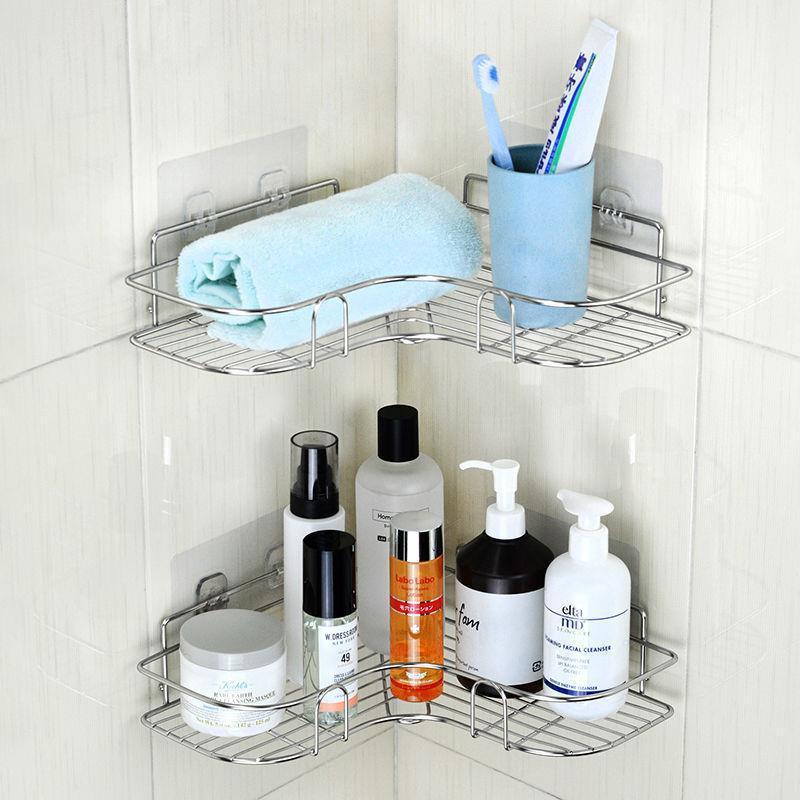 Stainless Steel Bathroom Shower Candy Shelf Wall Mount Shampoo Storage Holder  No Drilling Kitchen Storage Bathroom Accessories