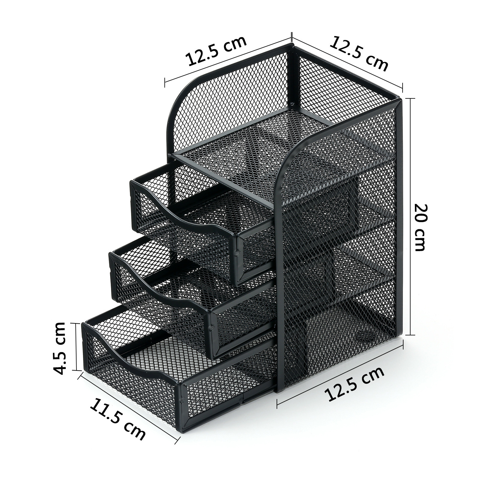 Metal Mesh Office Stationery Storage Organizer Pen Caddy 4 Tiers With 3 Drawers and 1 Top Shelf