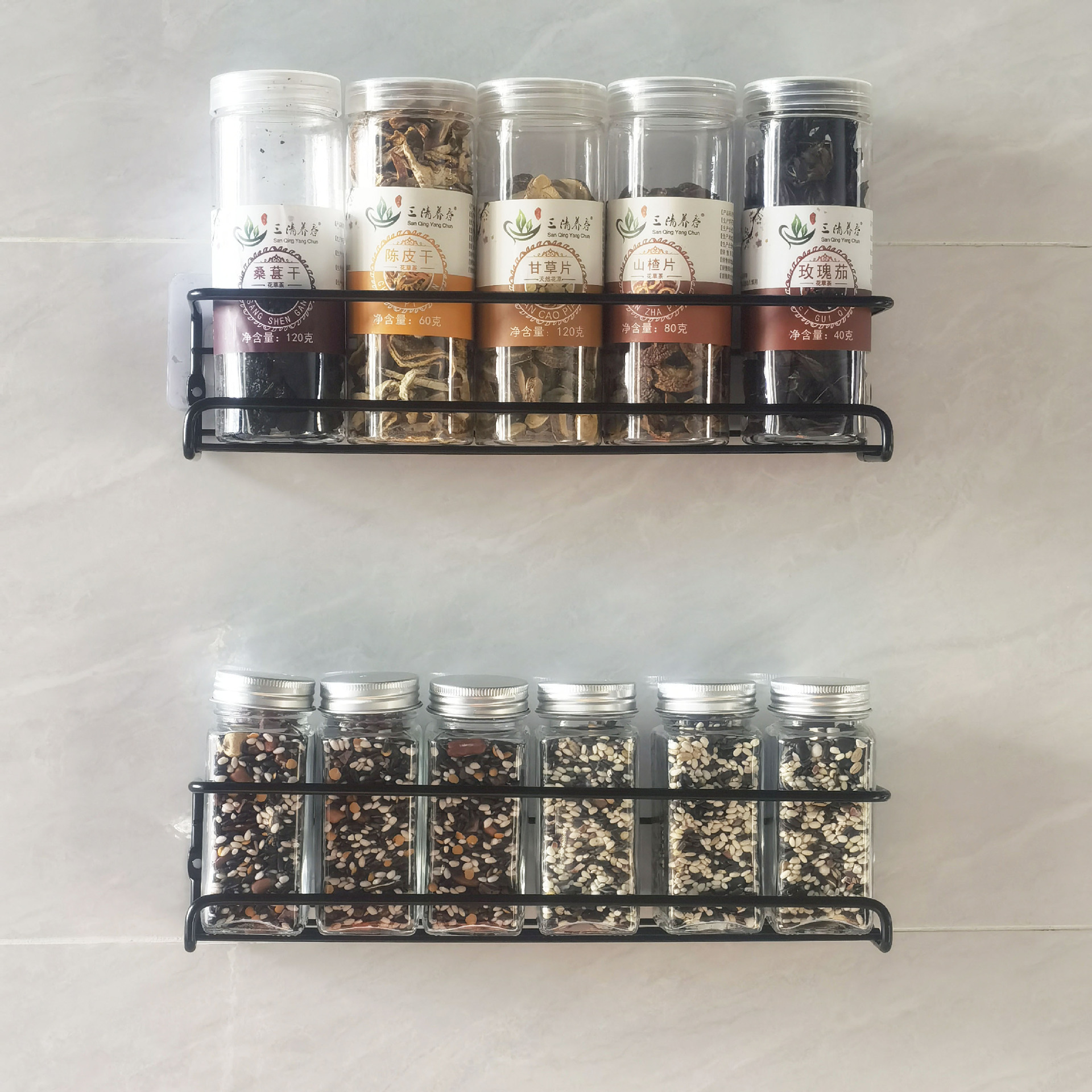 Perforation-free metal kitchen shelf for simple storage of household spices  Water drainage rack