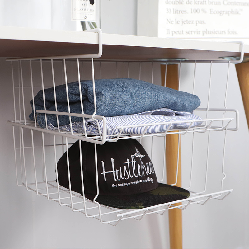 Factory Wholesale Stackable Metal Under Shelf Basket Kitchen Cabinet Storage Organizer Hanging Storage Wire Basket