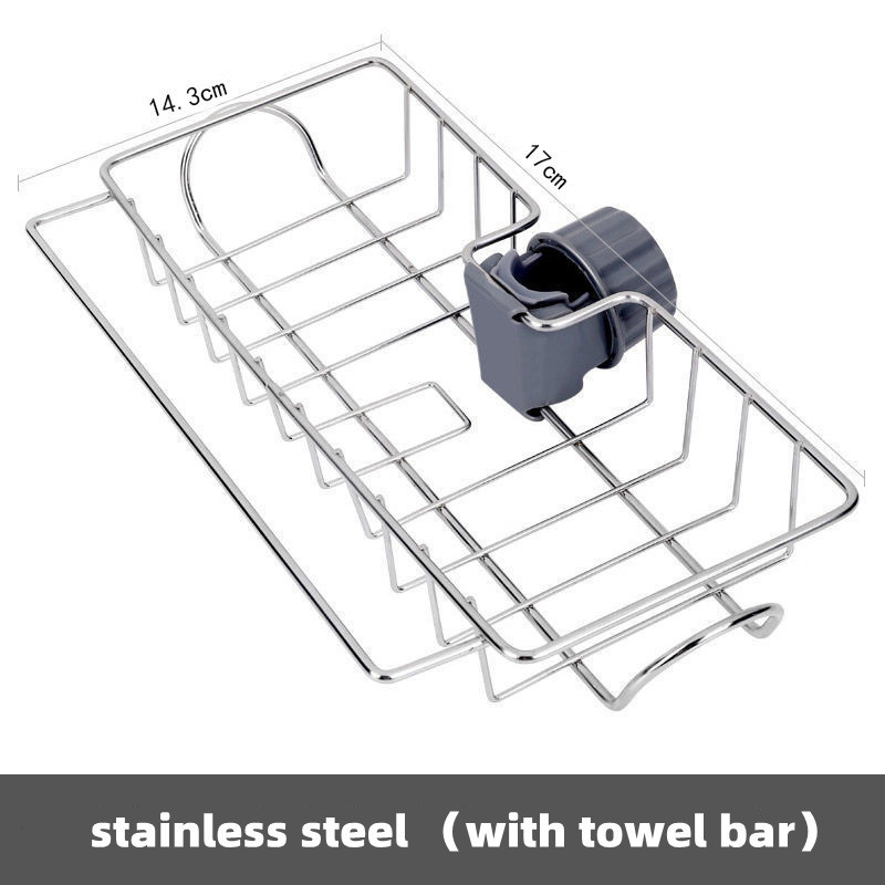 Kitchen metal faucet storage rack drainage rack household hole free, sink soap box storage rack