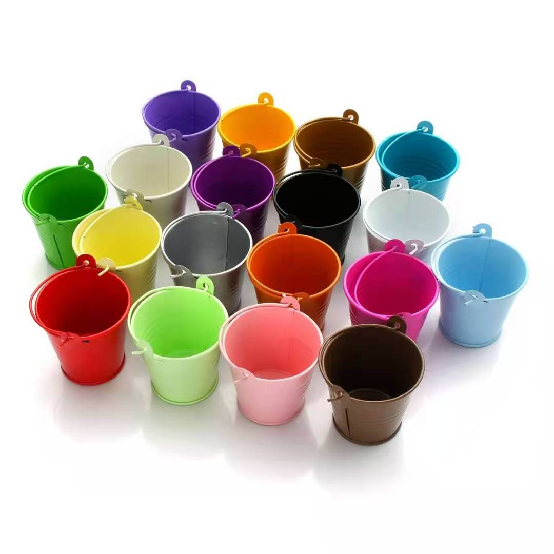 wholesale colorful small pail galvanized tin bucket with handle candle tin box mini metal buckets garden