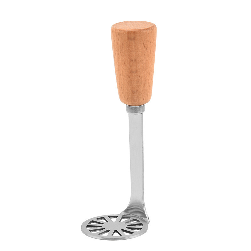 Household Kitchen Tool Wood Handle Stainless Steel Potato Masher Mini Potatoes Masher Ricer