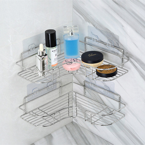 Stainless Steel Bathroom Shower Candy Shelf Wall Mount Shampoo Storage Holder  No Drilling Kitchen Storage Bathroom Accessories