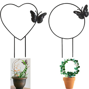 Metal Wire Garden Heart Shape Round Butterfly Shaped Support Plant Climbing Frame Vine Flower Stand