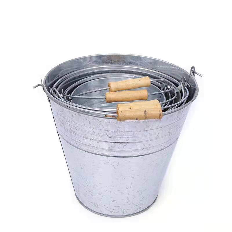 Good quality Sediment bucket  beach pails non rust iron bucket stainless steel wood handle barrel