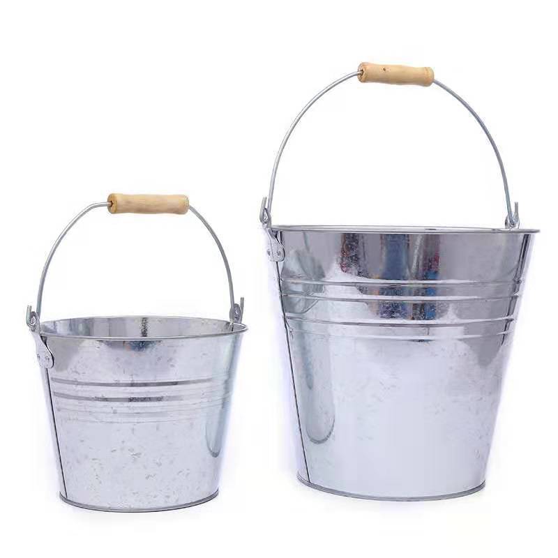 Good quality Sediment bucket  beach pails non rust iron bucket stainless steel wood handle barrel