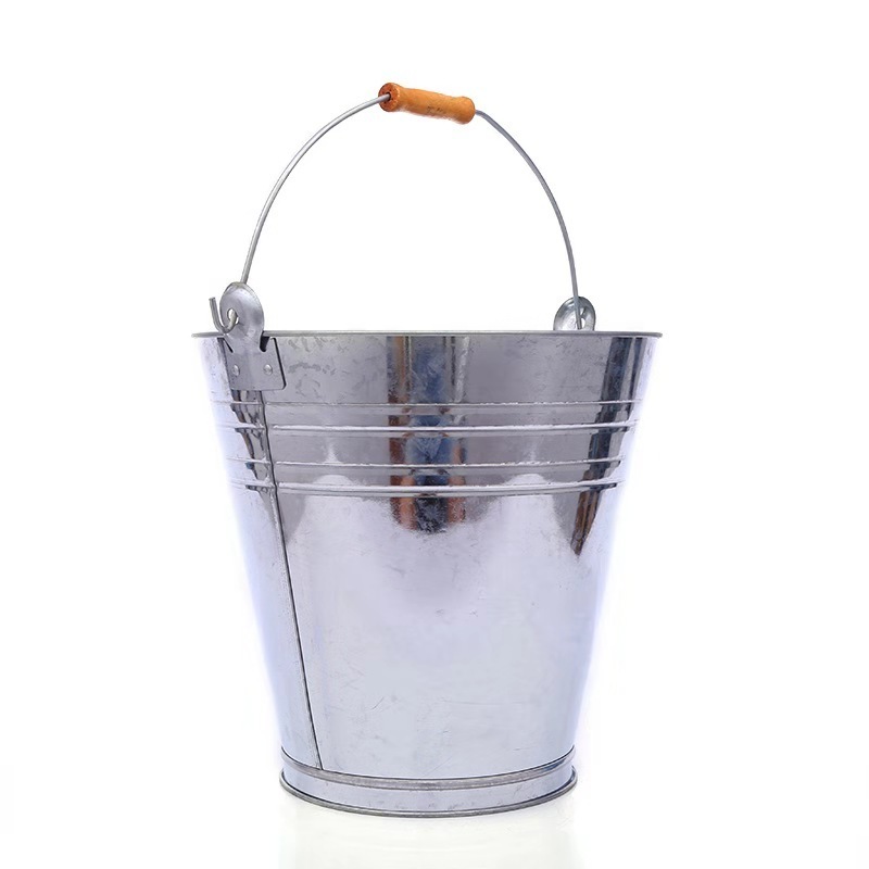 Good quality Sediment bucket  beach pails non rust iron bucket stainless steel wood handle barrel