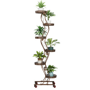 Flower storage rack iron art multi-layer wheeled provincial space flower pot rack balcony living room climbing vine rack