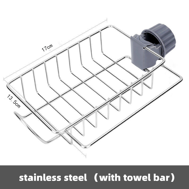 Kitchen metal faucet storage rack drainage rack household hole free, sink soap box storage rack