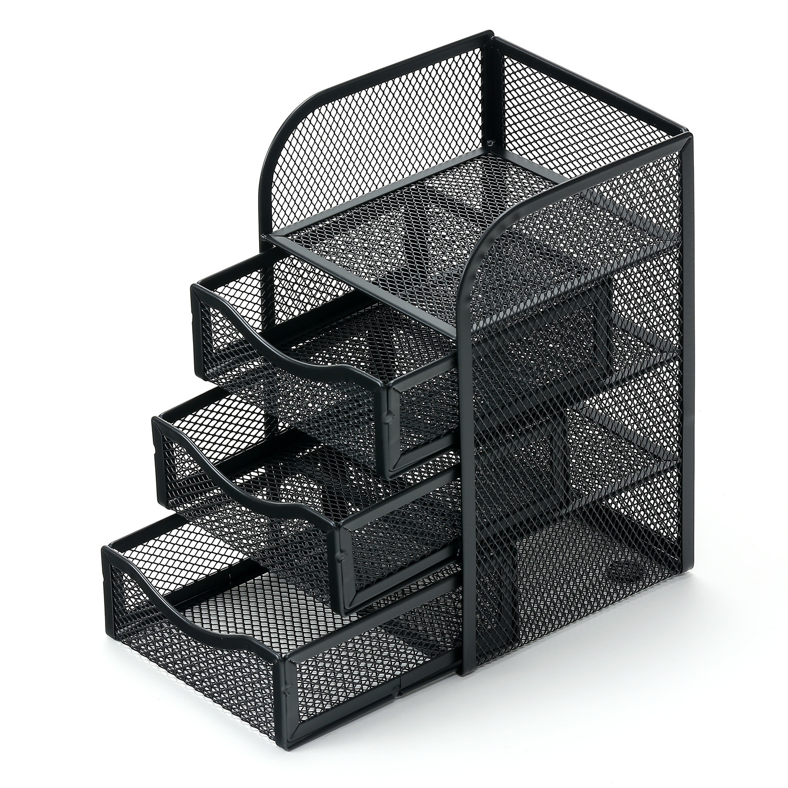 Metal Mesh Office Stationery Storage Organizer Pen Caddy 4 Tiers With 3 Drawers and 1 Top Shelf