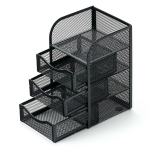 Metal Mesh Office Stationery Storage Organizer Pen Caddy 4 Tiers With 3 Drawers and 1 Top Shelf