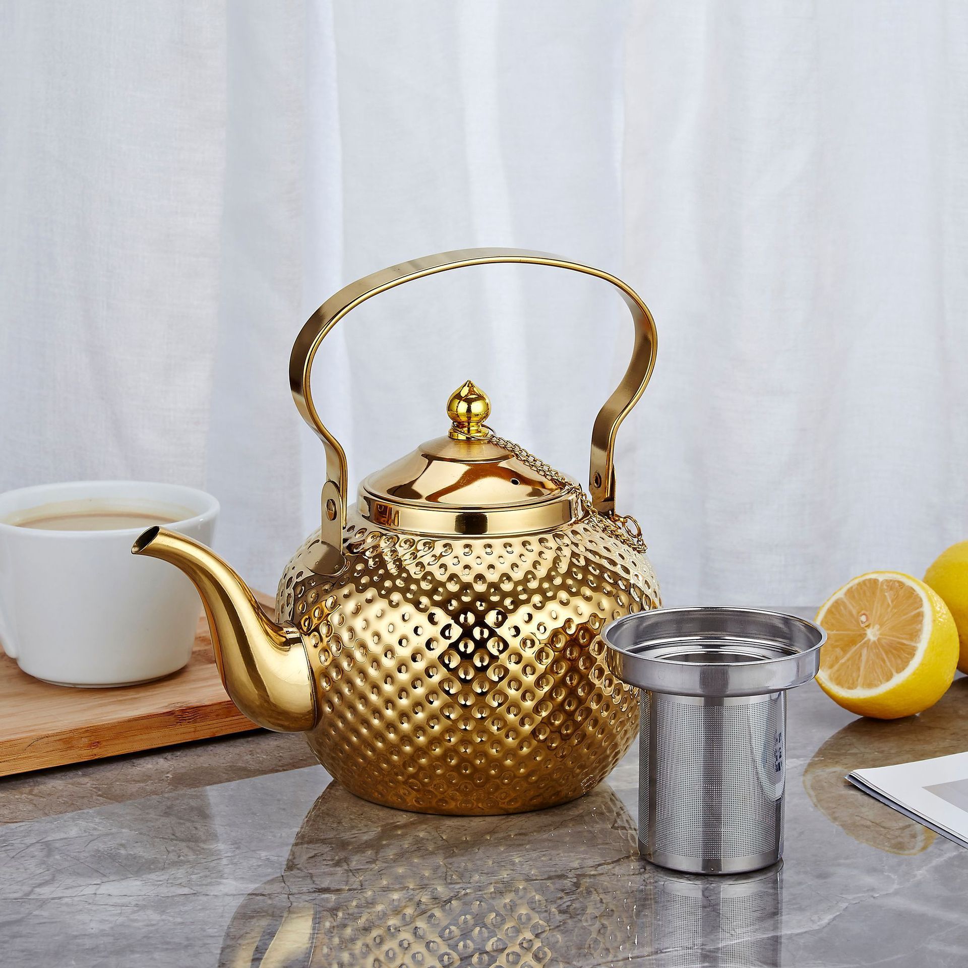 New Arrival SAudi Arabian Style Embossed Gold Silver Luxury1.2L 1.5L 2.0L Kitchen Stainless Steel Tea Water Kettle