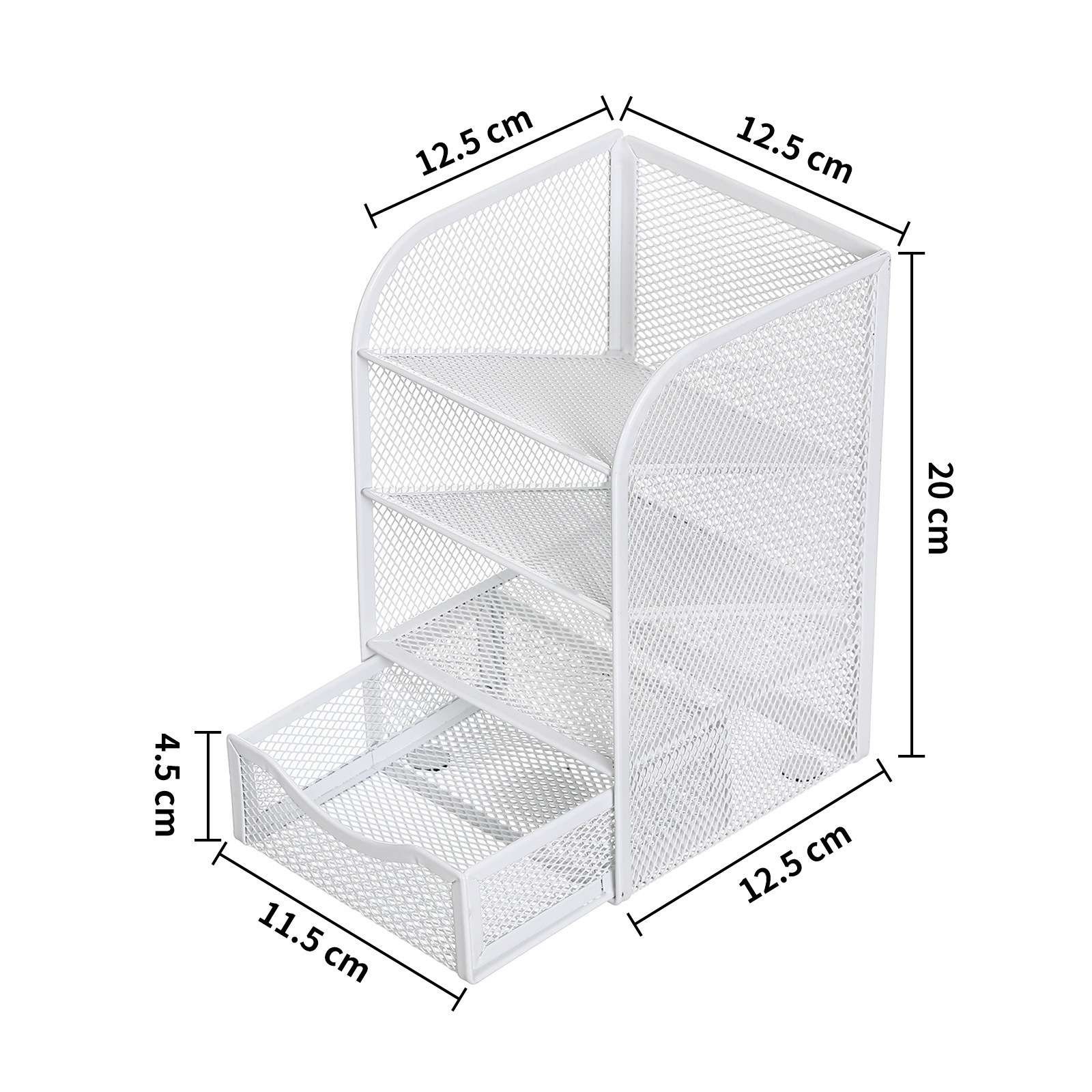 Metal Mesh Office Stationery Storage Organizer Pen Caddy 4 Tiers With 3 Drawers and 1 Top Shelf