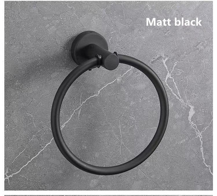 Wall Mounted Stainless Steel 304 Rubber Round Black Bath Towel Holder Hand Towel Ring