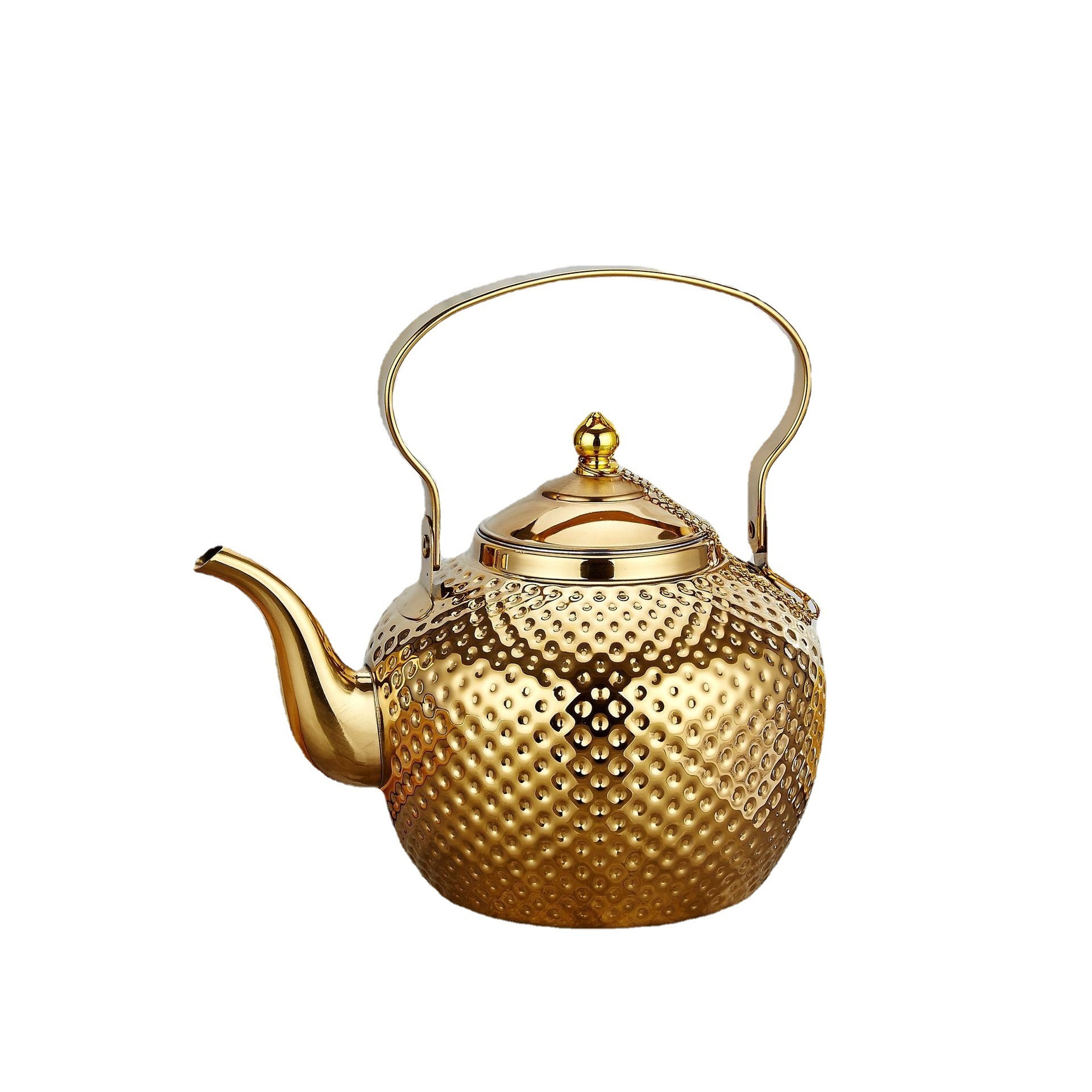 New Arrival SAudi Arabian Style Embossed Gold Silver Luxury1.2L 1.5L 2.0L Kitchen Stainless Steel Tea Water Kettle