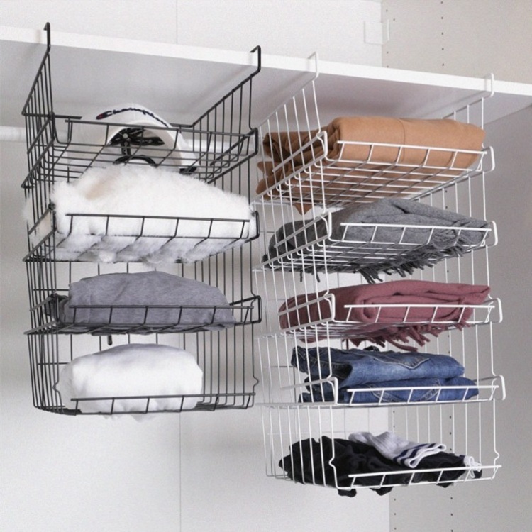 Factory Wholesale Stackable Metal Under Shelf Basket Kitchen Cabinet Storage Organizer Hanging Storage Wire Basket