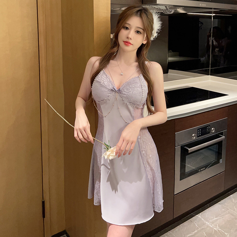 Custom Thin Ice Silk Thick Women Comfortable Skin Friendly Home Wear Pajamas Camisole Dress