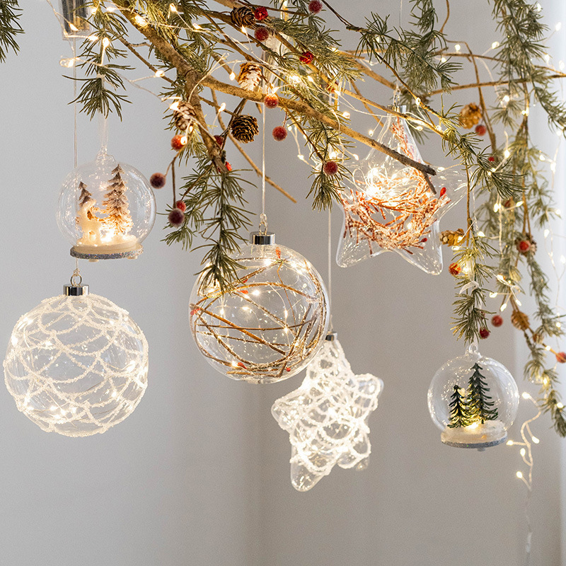 Wholesale Personalized 8cm Decorative Hanging Ornaments Clear Golden Luxury Christmas glass Balls And Stars