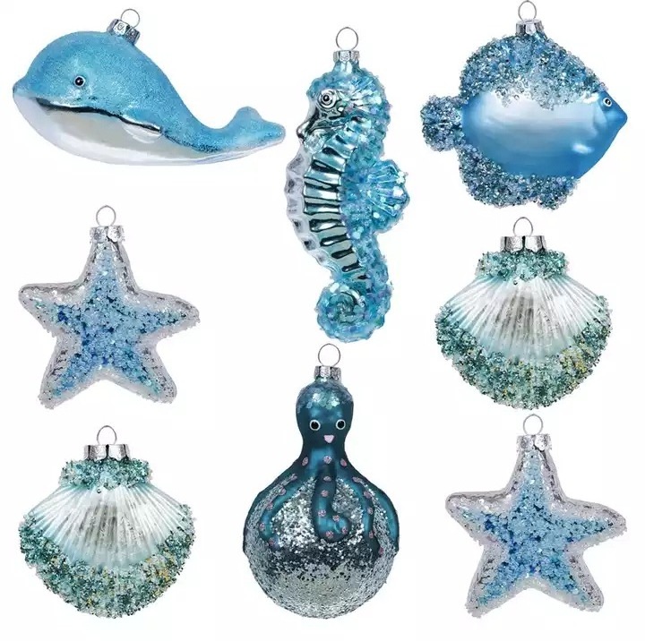 Factory direct sales of marine animals Christmas glass pendants Christmas tree decorative pendants Marine animal glass crafts