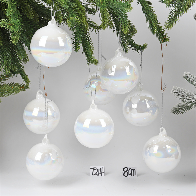 80mm blown glass iridescent christmas baubles ball gift set personalized 8 cm clear hollow glass DIY fillable hanging ornament