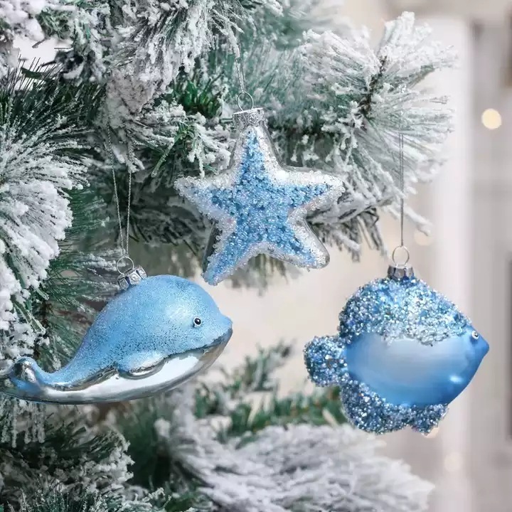 Factory direct sales of marine animals Christmas glass pendants Christmas tree decorative pendants Marine animal glass crafts