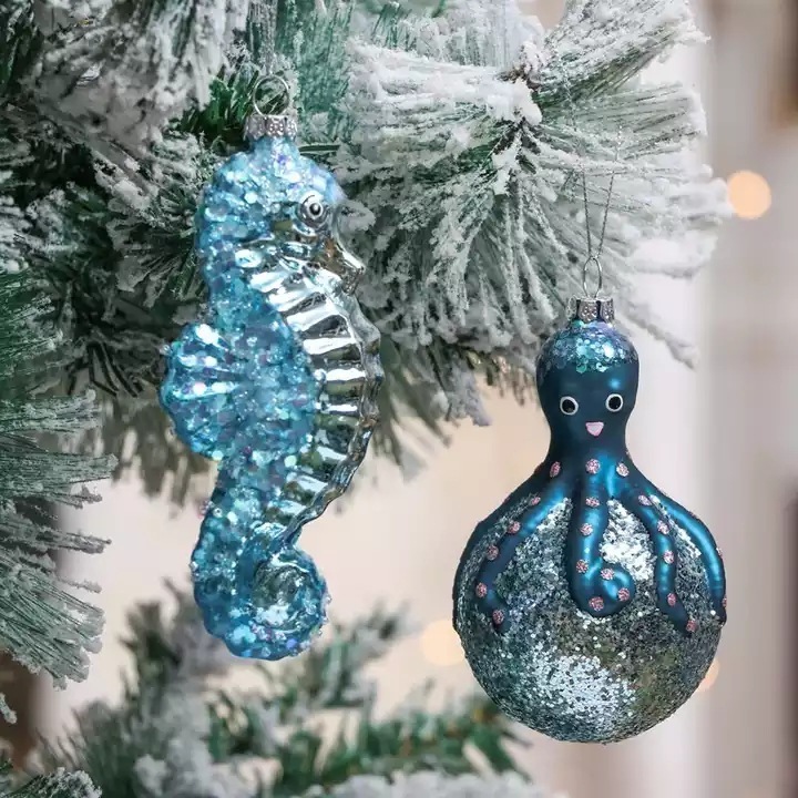 Factory direct sales of marine animals Christmas glass pendants Christmas tree decorative pendants Marine animal glass crafts