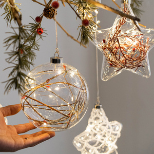 Wholesale Personalized 8cm Decorative Hanging Ornaments Clear Golden Luxury Christmas glass Balls And Stars