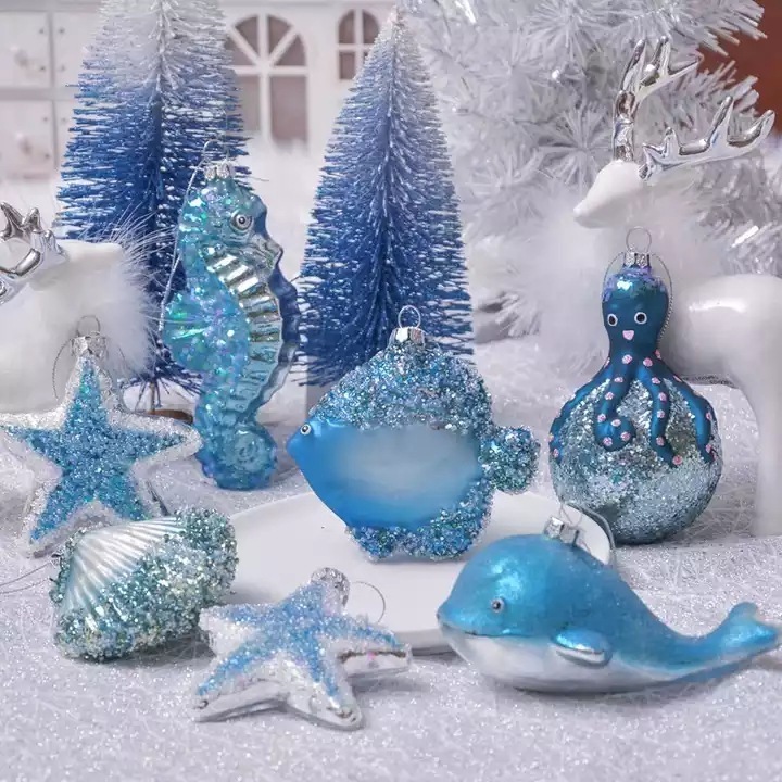 Factory direct sales of marine animals Christmas glass pendants Christmas tree decorative pendants Marine animal glass crafts