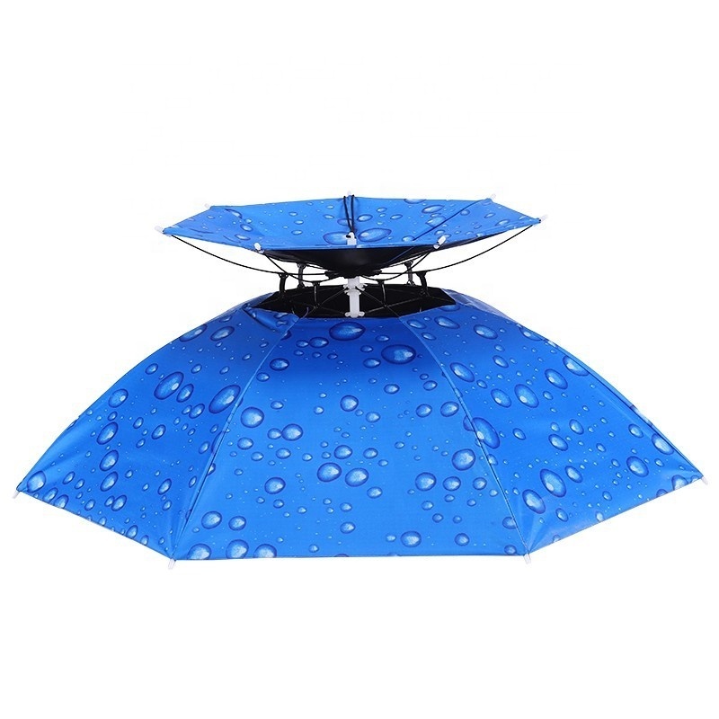 Factory Wholesale Waterdrop Pattern Big Size Silver Coated Double Layer Fishing Umbrella Hat With Hands Free